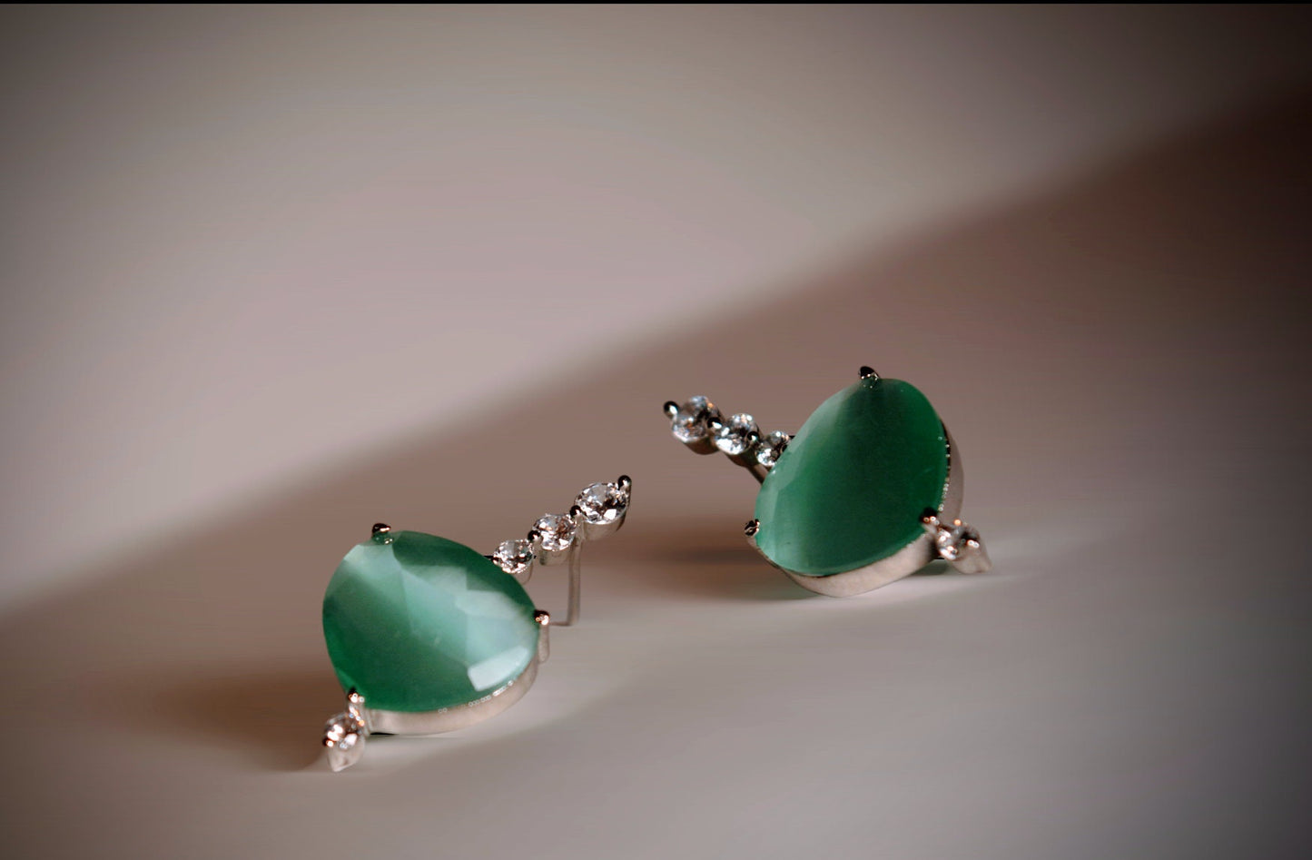 American Diamond Earrings, Pista Green Color