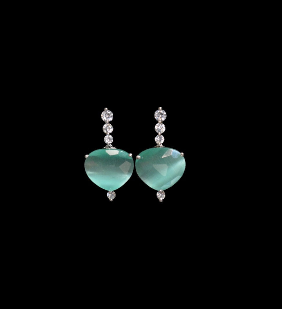 American Diamond Earrings, Pista Green Color