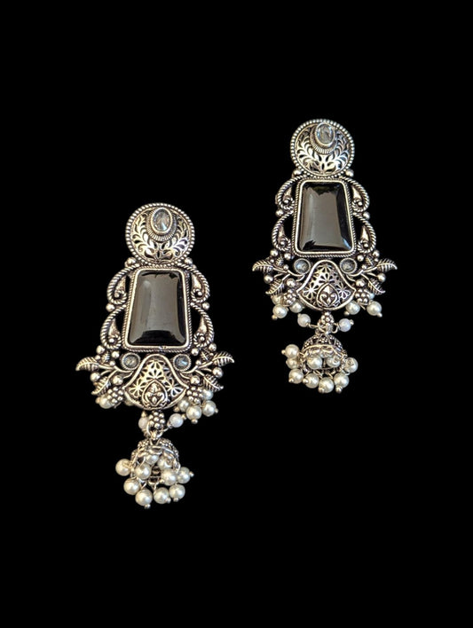 Beautiful silver plated stone earrings in black, red and green color