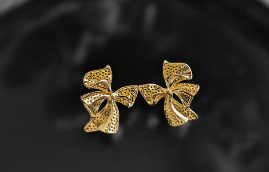 Bowknot Stud Earrings, gold plated